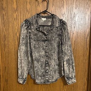 NWT Black Acid Wash Button Down Denim Shirt